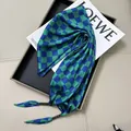 Elegant blue and green checkered silk scarf waist belt with luxury beaded tassels - Blue and Green Checkerboard with Beads (Style-100)