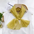 Yellow polka dot silk ribbon scarf for women elegantly tied on a white sleeveless top - Yellow Polka Dot