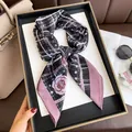 Elegant French style silk square scarf with camellia and pearl pattern in purple - LQ-3