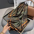 Elegant 100% mulberry silk square scarf with vintage teal paisley and brown patterns - Ancient Babylonian Paisley
