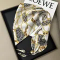 Elegant leopard and gold chain print silk triangle scarf for waist or neck decor - Leopard and Gold Chain Pattern (Style-90)
