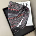 Elegant black patterned triangular silk waist scarf with ethnic floral and stripe design - Red and White Floral Stripe Style (款式-69)
