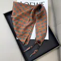 Saint Martin brown silk triangular scarf with elegant horse print and beaded tassels - Brown Horse Print Style (款式-79)