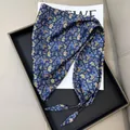 Elegant navy blue silk triangle scarf with luxury paisley pattern and beaded fringe - Dark Blue Paisley with Beaded Detail Style (款式-78)