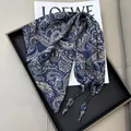 Elegant navy blue paisley silk triangle scarf with beaded tassel details for women - Deep Blue Vintage Paisley (Style-92)
