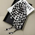 Elegant black and white checkerboard silk waist scarf featuring stylish beaded tassel details - Black and White Checkerboard (Style-84)