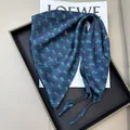 Elegant navy blue silk triangle scarf with equestrian horse rider pattern for women - Navy Blue Equestrian Print (Style-94)