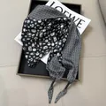 Elegant black and white patterned silk triangular waist scarf for high-end styling - B&W Monogram Illustration Patchwork (Style-96)