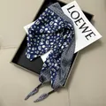 Elegant navy blue triangular silk scarf featuring chic perfume bottle and handbag patterns - Deep Blue Fashion Elements Print (Style-99)
