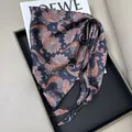 Elegant navy blue paisley print triangular silk scarf with decorative beaded ties - Dark Blue Paisley Print (Style-25)