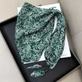 Elegant green paisley print silk-like triangle scarf featuring chic black beaded tassels - Dark Green Paisley Pattern Beaded Style (Style-33)