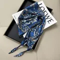 Premium elegant blue patterned triangular waist scarf with luxury beaded fringe detail - Blue Vintage Pattern Beaded Style (Style-54)