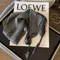 Chic black and white chevron pattern triangular silk waist scarf for versatile styling - Black and White Herringbone Printed Style (Style-1)