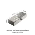 Rectangular stainless steel toothpick box with a tree bark texture and silver mirror finish - Tree Bark Drawer Toothpick Box (Ref Ice Crack Series) / 12.8x5.5x3.4cm / Silver