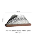 Silver stainless steel napkin holder with tree bark texture and wood base. - Tree Bark Napkin Holder Silver Wood Base (Ref Ice Crack Series) / 19x8.5xai-5cm / Silver