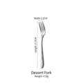 Vintage silver-grey stainless steel dessert fork with dimensions and weight info. - 17.5x2.2cm
