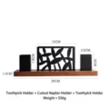 Black hollow napkin holder set with wooden base and dual toothpick cups - Napkin Holder with 2 Toothpick Cups