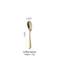 Elegant golden stainless steel coffee spoon shown with size and weight measurements. - Coffee Spoon