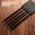 Premium red sandalwood chopsticks set of 5 pairs with elegant decorative gold tips - African Sandalwood / 5 Pairs