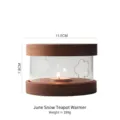 Walnut wood tea warmer with glass body and flower pattern, 11.5cm width - Juneyue Tea Warmer Base