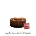 Large circular bronze tea warmer base with 15cm diameter and 50 red tea light candles pack - Large Tea Warmer Base / 50 Pieces Candles