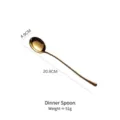 Elegant gold mirror finish 304 stainless steel dinner spoon with size and weight details. - Dinner Spoon