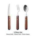 Set di posate rustico da 3 pezzi in acciaio inox con manici ergonomici in legno per cena - Set da 3 pezzi coltello forchetta e cucchiaio
