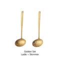 Elegant gold hammered texture stainless steel soup ladle and slotted spoon kitchen set - Gold Soup Ladle and Skimmer Set / Two-Piece Set