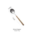 High-quality 304 stainless steel dinner spoon with ergonomic wood grain handle, 21cm length - Dinner Spoon