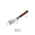 Stainless steel flat spatula with wooden handle and clear dimension labels 66g weight - Flat Frying Spatula