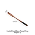 Long-handled wooden stirring spoon with black string wrap for coffee and honey - Duckbill Head with Black Thread / 20.5cm