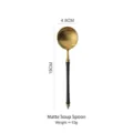 Matte black gold stainless steel soup spoon featuring clear dimension lines and weight info - Soup Spoon (Matte Brushed)