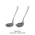 Durable polished silver stainless steel soup ladle and slotted spoon set for hot pot - Soup Ladle and Slotted Spoon Set / Two-Piece Set / Silver