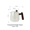 Modern transparent glass Kung Fu teapot with wooden handle, 11cm height, 269g weight - Kung Fu Teapot / Clear
