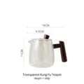 Transparent glass Kung Fu teapot with a sleek wooden handle and wooden lid knob - Transparent Kung Fu Teapot