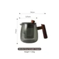 Théière en verre gris fumé de style danois avec poignée et couvercle en bois épurés - Théière Kung Fu / Gris fumé