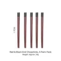 Set of 5 pairs red heat-resistant non-slip chopsticks with black beaded top design 24g - 5 Pairs / Red Handle Black Tail