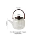 Modern ribbed glass teapot with ergonomic wooden handle and dark wood lid for leaf tea - New Chinese Style Kettle