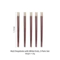 Red non-slip chopsticks with white bean detail 5-pair set lightweight design - 5 Pairs / Red Handle White Tail