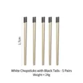 Set of 5 pairs of cream white chopsticks with black beaded decorative tails, weight 24g - 5 Pairs / White Handle Black Tail