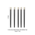 Reusable non-slip black chopsticks set of 5 pairs featuring white candy bead design - 5 Pairs / Black Handle White Tail