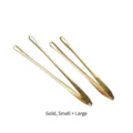 Set of 2 golden stainless steel long handle BBQ food tongs in small and large sizes - Gold Set / Small + Large