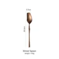 Rose gold 304 stainless steel dinner spoon with slim handle and dimensions shown. - Rose Gold Dinner Spoon