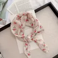 Detail of vintage floral cotton linen square scarf with red flowers on cream base - 58cm / Cream Base Small Floral