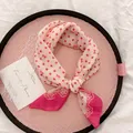 Detail of pastoral style cotton-linen scarf with pink polka dots and bow patterns - 58cm / Pink Bow Polka Dot
