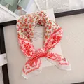 Detailed view of pastoral cotton linen square scarf with red floral and paisley patterns - 58cm / Red Floral Paisley