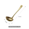 Gold stainless steel soup ladle with long handle and matte finish, 19.3cm length. - Soup Spoon / Gold