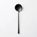 Retro black 304 stainless steel long handle dessert spoon, vintage style, 18.3cm - Dessert Spoon