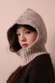 Close-up of a stylish marled knitted alpaca wool balaclava for cozy winter warmth - M (56-58cm) / Off White
