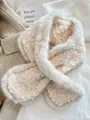 Bufanda cruzada de piel de marta sintética y textura de borrego blanco crema para mujer - 92x15cm / Beige
